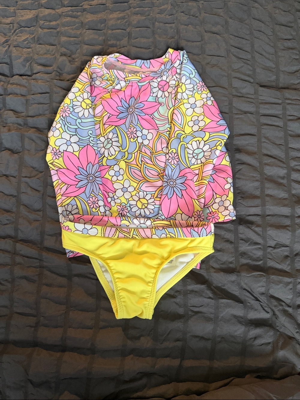 Girls Floral Long-Sleeve Rashguard Set in Pink, Yellow & Blue
